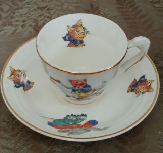 Hard To Find Crown Potteries Co.  Porcelain Teacup & Saucer,  Elephant,  Cat & Pig