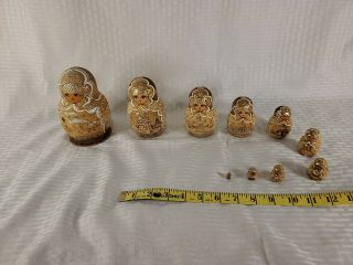 Russian Hand Painted Nesting Dolls Matryoshka Set Of 10 Carved Metallic Paint
