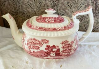 Copeland Spode Tower Red Pink 5 Cup Teapot Old Mark Backstamp England