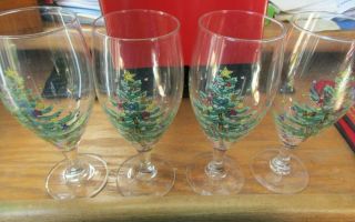 Nikko Christmas Happy Holidays Nib Set Of 4 Wine Water Goblets Stems 7 1/2 " Tall