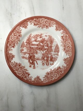 Set Of 3 Royal Stafford England 8.  5” Plates Ice - Skating Skaters House Red