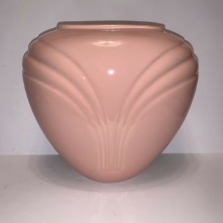 Vintage 1980s Art Deco Revival Pastel Pink Peach Ceramic Vase By Haeger Usa