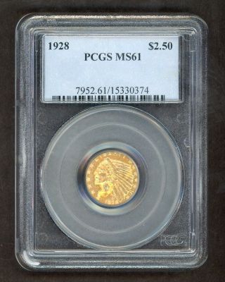 1928 Indian Head Quarter Eagle $2.  50 Gold 2 1/2oz Coin Pcgs Ms61