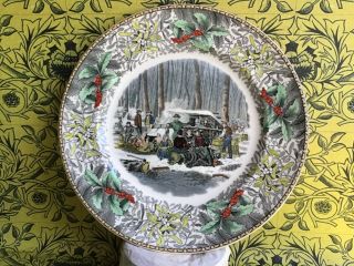 Adams England Winter Scenes “maple Sugaring” N.  Currier Engraving 10 - 1/2” Plate