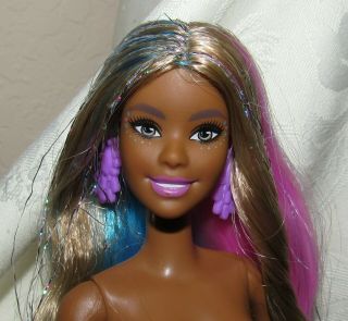 Nude Barbie Doll Fantasy Hair Aa African American Pink Blue Hair For Ooak