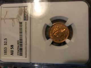 1853 Gold Liberty Head $2.  50 Ngc Au58