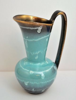 Vintage Carstens Tonnieshof Germany Art Pottery Vase Pitcher Drip Glaze Blue