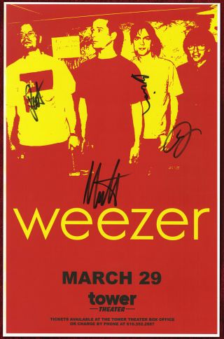 Weezer Autographed Concert Poster 1995 Rivers Cuomo,  Patrick Wilson,  Brian Bell