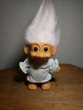 Russ 3” Light Pink Hair Troll Doll With Flower Design Outfit,