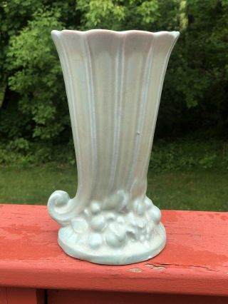 Vintage Nelson Mccoy Art Pottery Matte Green Cornucopia 8” Vase