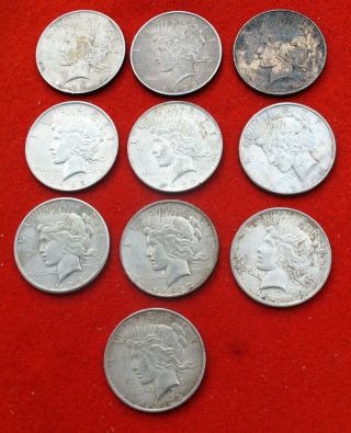 (10) Peace Silver Dollar Coins 1922,  1922 - D,  1923 - S,  Xl