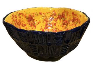 Handmade Engraved Ceramic Bowl Large Signed Usa