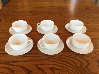 Vintage Thomas Bone China Tea Cup & Saucers White Scalloped Bavaria Set Of 6