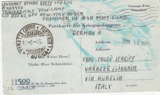 1945 Camp Trinidad Co Usa Pow Italian Prisoner War Camp Postcard Cover To Italy