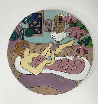 Judy Miller Studio Pottery Wall Plate Woman Bathing Bathroom Art Decor