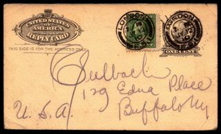 1910 Scott Uy4r Reply Card Uprated With London,  Eng Cancel To Buffalo,  Ny