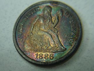 1886 Seated Dime Stunning Rainbow Tone Top Notch Estate Find