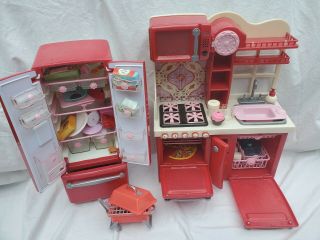 Our Generation Kitchen Red Stove Fridge Accessories American Girl Doll Play Set