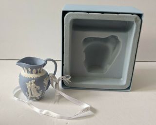 Vintage Wedgwood Blue & White Jasperware Miniature Creamer Pitcher Jug Vase Nib