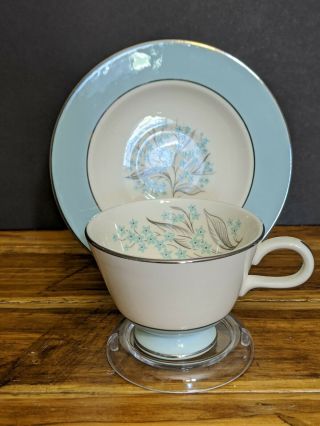 Sevron Blue Lace Made In York Vintage Footed Cup With Saucer.  Set Of 6