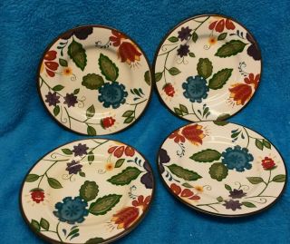 Set Of 4 Home American " Vine Floral " 9 " Salad Plate (s) Stoneware