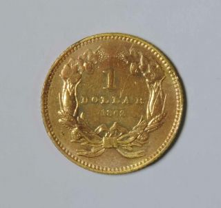 1862 Type 3 U.  S.  One Dollar $1 Indian Princess Head GOLD Coin Piece 2