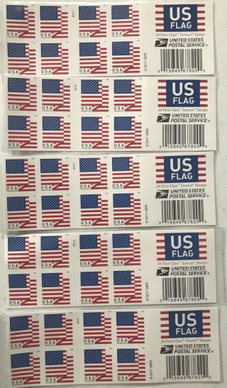 100 Forever Stamps 5 Books Of 20 Us Flag 2017