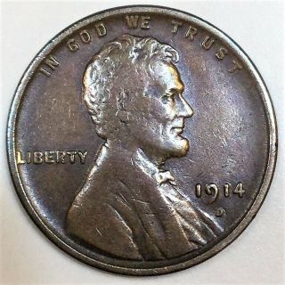 1914 - D Lincoln Wheat Cent Penny Coin Rare Date