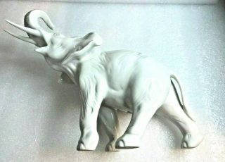 Vintage Royal Dux White Porcelain Elephant Figurine Raised Trunk Czechoslovakia