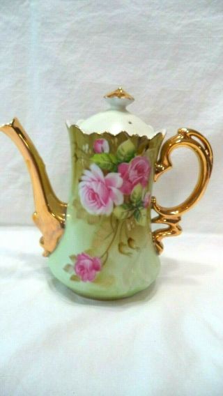 Vintage Lefton China Hand Painted Floral/gold Porcelain Tea Pot