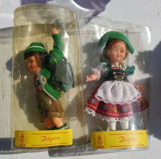 Bavarian Schneider Trachten Souvenir Sleep Eye Collectible Dolls In Cases Oa1b30