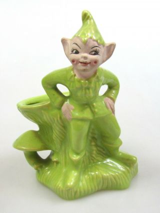 1951 Vintage Pixie Boy Elf Planter Gilner California Pottery Lime Green Figurine