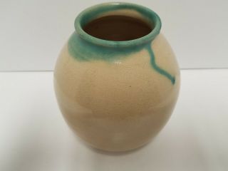 Drip Glaze Studio Pottery Ceramics Vase Pot Signed Davis Green Cream Crazing