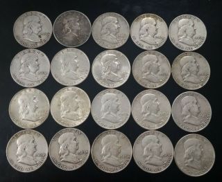 1948 - 1949 S/d/p Silver Franklin Half Dollars Full Roll $10 Face Value [ak110]