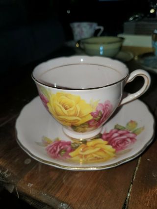 Colclough Fine Pink And Roses Bone China England Tea Cup And Saucer Euc