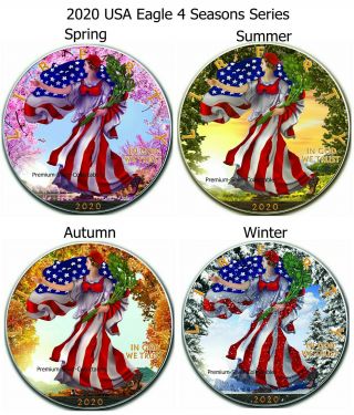 2020 Usa Silver Eagle Seasons Set Of 4 Coins 4 X 1 Ounce Silver Colorized Series