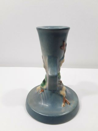 1940 ' s Roseville Pottery Blue Snowberry Candlestick Candle Holder ICS2 2