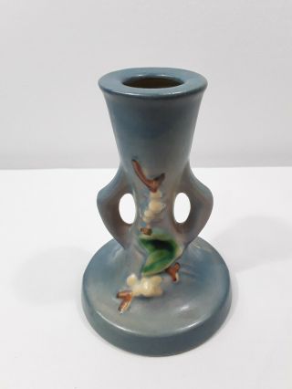 1940 ' s Roseville Pottery Blue Snowberry Candlestick Candle Holder ICS2 3