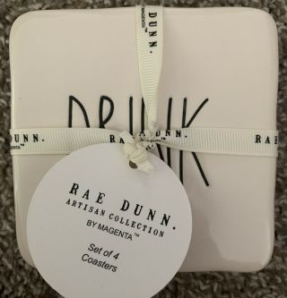 Rae Dunn Set Of 4 Coasters - Drink Sip Gulp Slurp