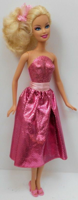 Pretty Mattel Barbie Blonde Hair & Blue Eyed Doll W/pink Glimmer Skirt,  Shoes