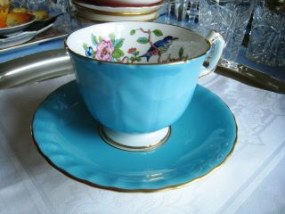 Aynsley Bone China.  Teacup And Saucer.  Light Blue Pembroke.  2902 Abs.