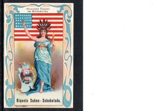 Very Early Usa Patriotic Chocolate Trade Card,  Flag And Graphics,  Scarce