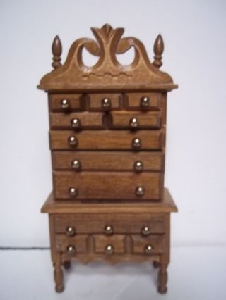 Doll House Furniture Bedroom Cabinet Dresser Wood Drawers Open 7.  5 "