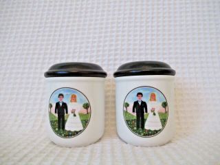 Villeroy & Boch Naif Wedding Bride & Groom 2 Small Porcelain Spice Jars W/lids