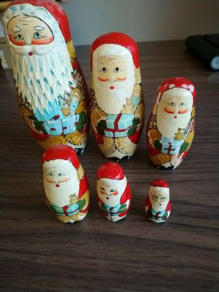 Vintage Wood Santa Nesting Dolls Set Of Six,  Made In China