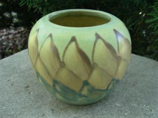 Vintage Arts And Crafts Pottery Bowl Artichoke Design Signed Peters & Reed