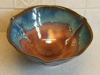 Bill Campbell Signed Flambe Drip Glaze Petal Bowl 9 1/4 " Studio Art Pottery