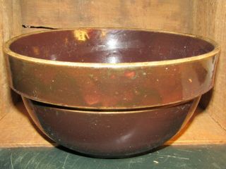 Vintage Brown Stoneware Crock Mixing Bowl.  No Mark.  9 1/2 " Wide.  See Photos