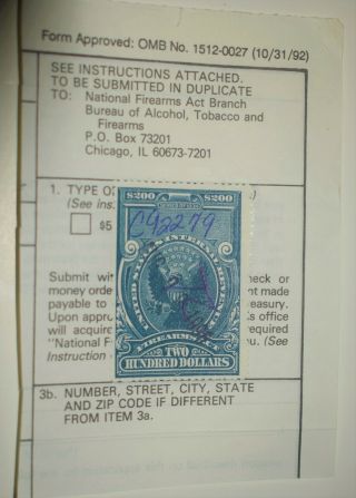 $200 Stamp Nfa Application For Tax Paid Transfer Registration Class Iii