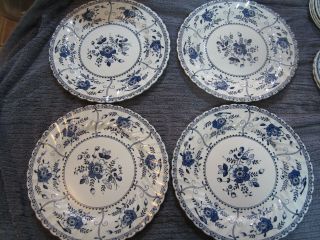 4 Johnson Brothers Indies Blue Dinner Plates,  English Ironstone Made In England